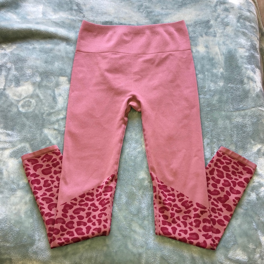 Fabletics Maroon and Pink Cheetah Leggings